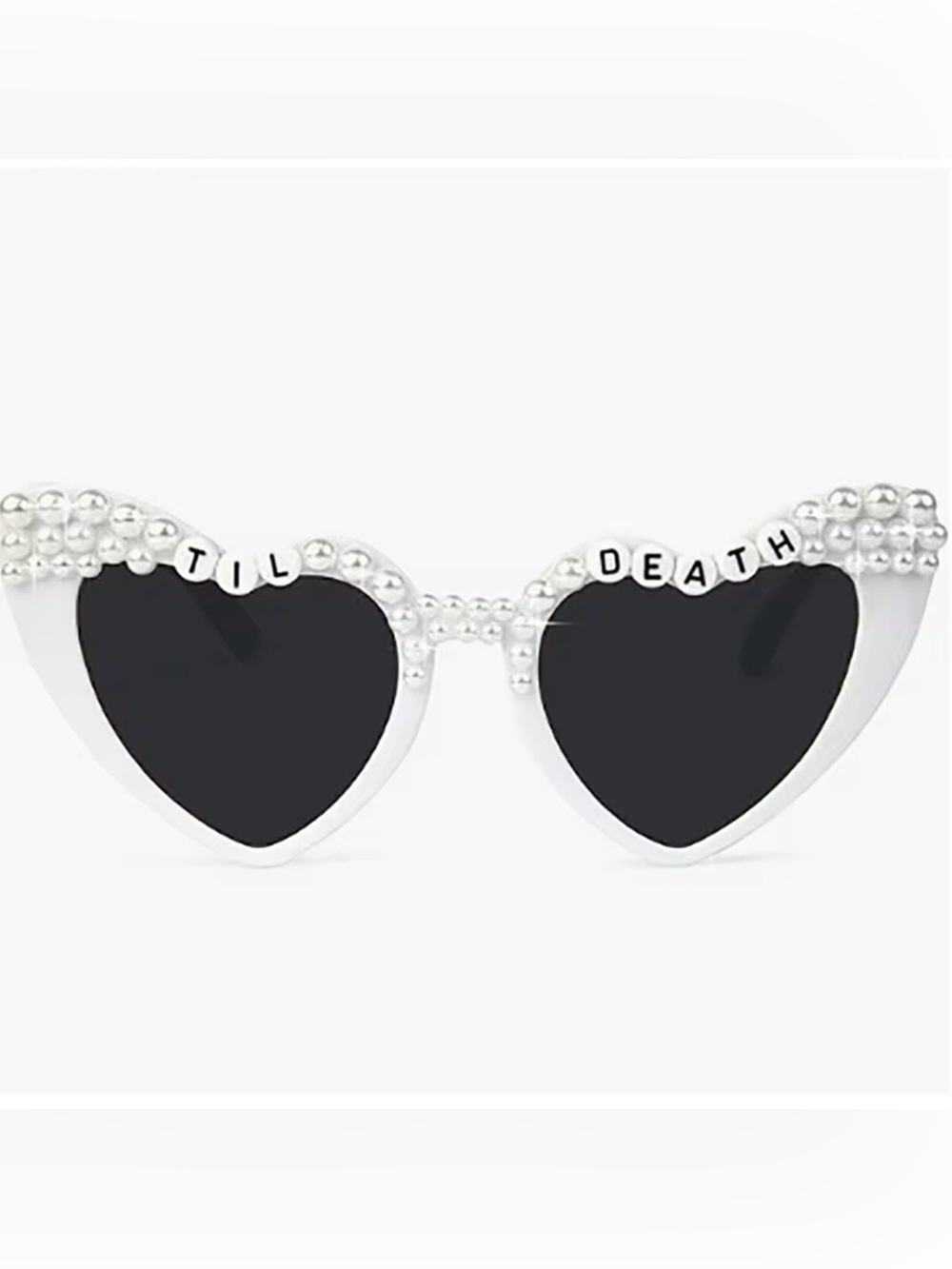 Macy's White Pearl Embellished Heart Sunglasses with Black Lenses